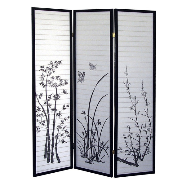 HomeRoots 70" Elegant Black and White Folding Room Divider - Heavy Duty Rice Paper Screen for Privacy & Style 469141