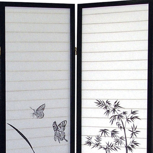 HomeRoots 70" Elegant Black and White Folding Room Divider - Heavy Duty Rice Paper Screen for Privacy & Style 469141