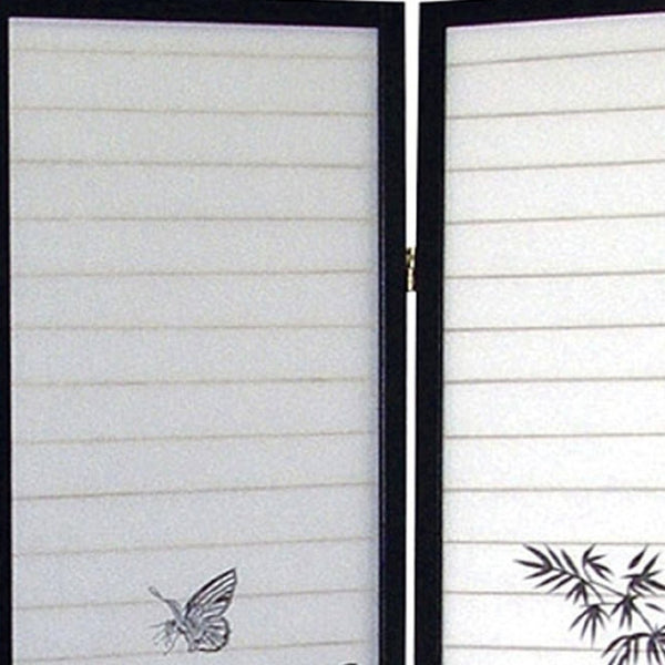 HomeRoots 70" Elegant Black and White Folding Room Divider - Heavy Duty Rice Paper Screen for Privacy & Style 469141