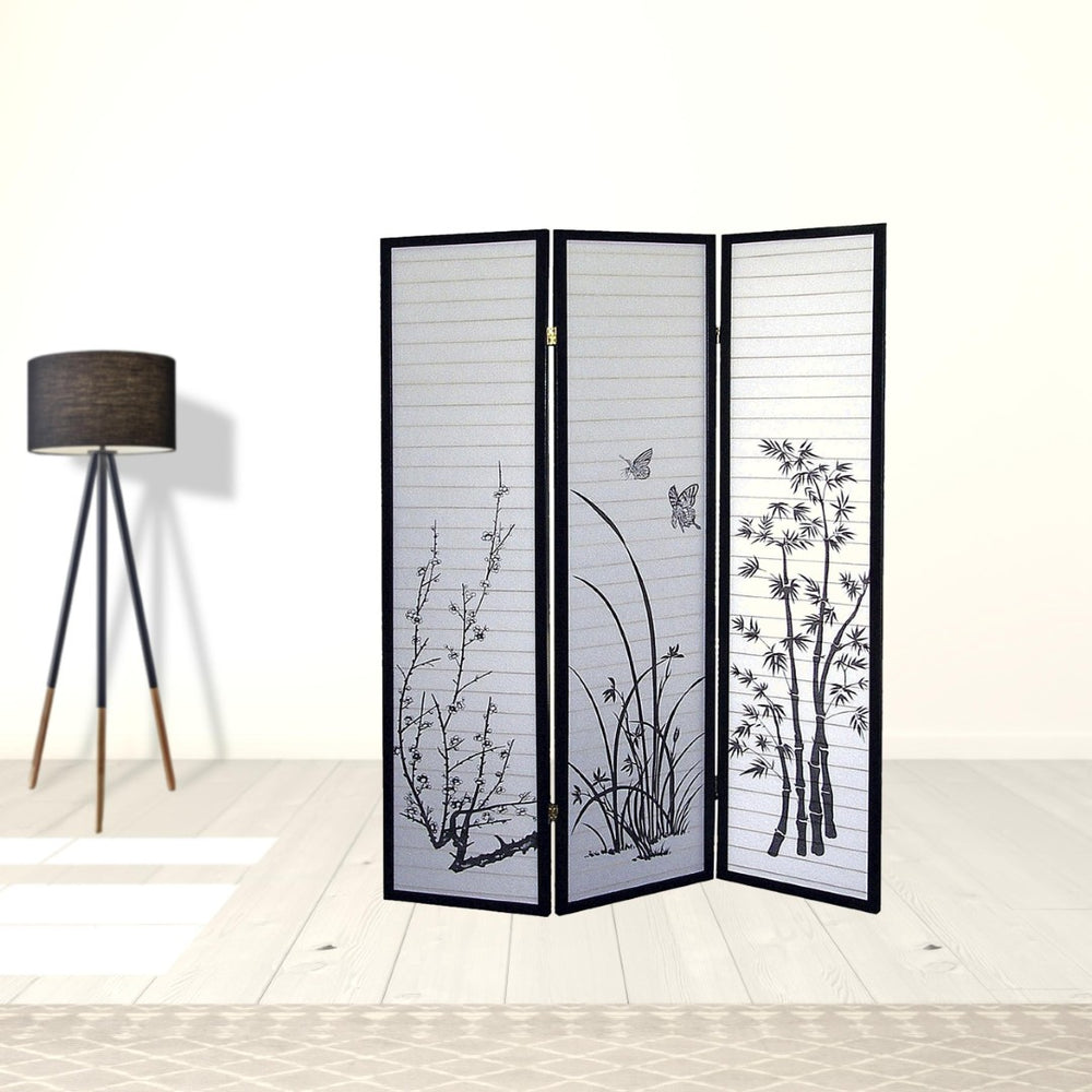 HomeRoots 70" Elegant Black and White Folding Room Divider - Heavy Duty Rice Paper Screen for Privacy & Style 469141