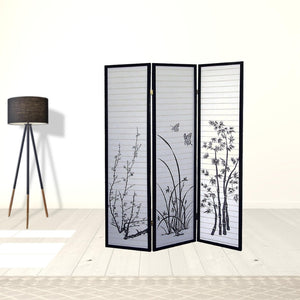 HomeRoots 70" Elegant Black and White Folding Room Divider - Heavy Duty Rice Paper Screen for Privacy & Style 469141