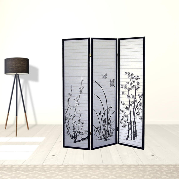 HomeRoots 70" Elegant Black and White Folding Room Divider - Heavy Duty Rice Paper Screen for Privacy & Style 469141