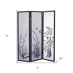 HomeRoots 70" Elegant Black and White Folding Room Divider - Heavy Duty Rice Paper Screen for Privacy & Style 469141