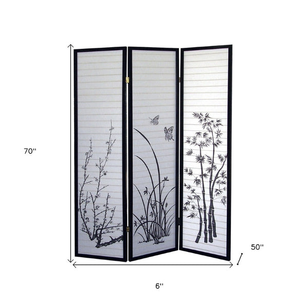 HomeRoots 70" Elegant Black and White Folding Room Divider - Heavy Duty Rice Paper Screen for Privacy & Style 469141