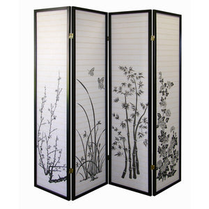 HomeRoots 70" Elegant Black and White Rice Paper Folding Screen - Versatile Room Divider with Classic Style 469142