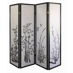 HomeRoots 70" Elegant Black and White Rice Paper Folding Screen - Versatile Room Divider with Classic Style 469142