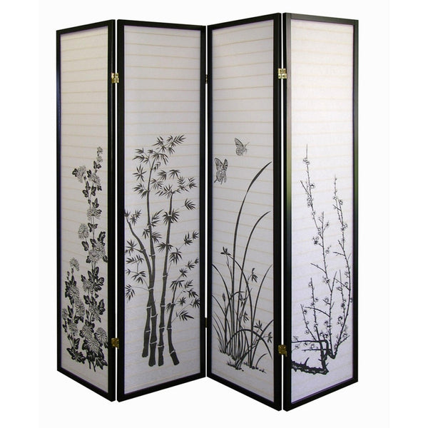 HomeRoots 70" Elegant Black and White Rice Paper Folding Screen - Versatile Room Divider with Classic Style 469142