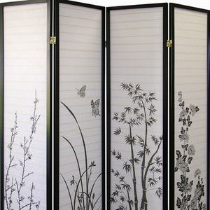 HomeRoots 70" Elegant Black and White Rice Paper Folding Screen - Versatile Room Divider with Classic Style 469142