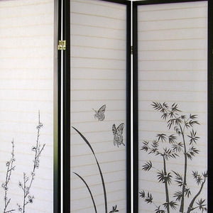 HomeRoots 70" Elegant Black and White Rice Paper Folding Screen - Versatile Room Divider with Classic Style 469142