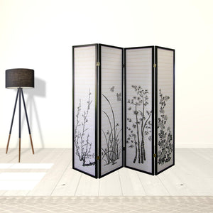 HomeRoots 70" Elegant Black and White Rice Paper Folding Screen - Versatile Room Divider with Classic Style 469142