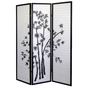 HomeRoots 70" Elegant Black and White Three-Panel Folding Room Divider - Durable Rice Paper Screen for Privacy 469143