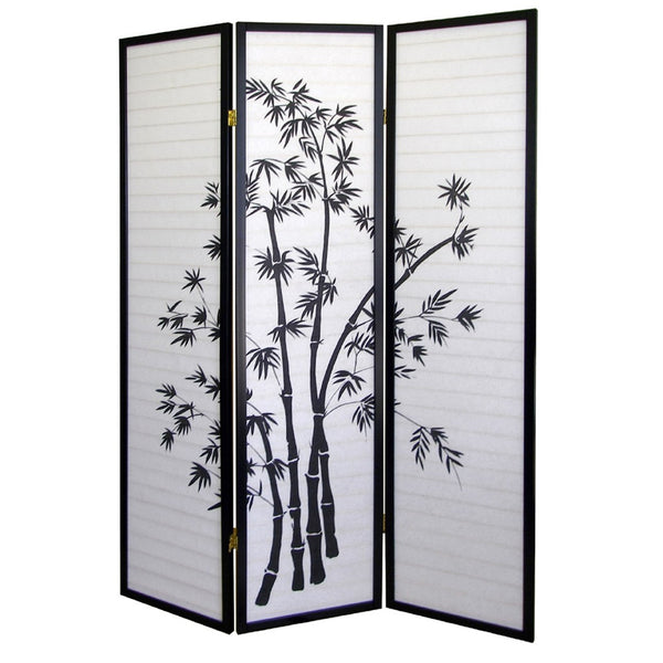HomeRoots 70" Elegant Black and White Three-Panel Folding Room Divider - Durable Rice Paper Screen for Privacy 469143