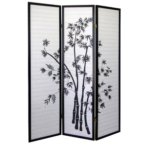 HomeRoots 70" Elegant Black and White Three-Panel Folding Room Divider - Durable Rice Paper Screen for Privacy 469143