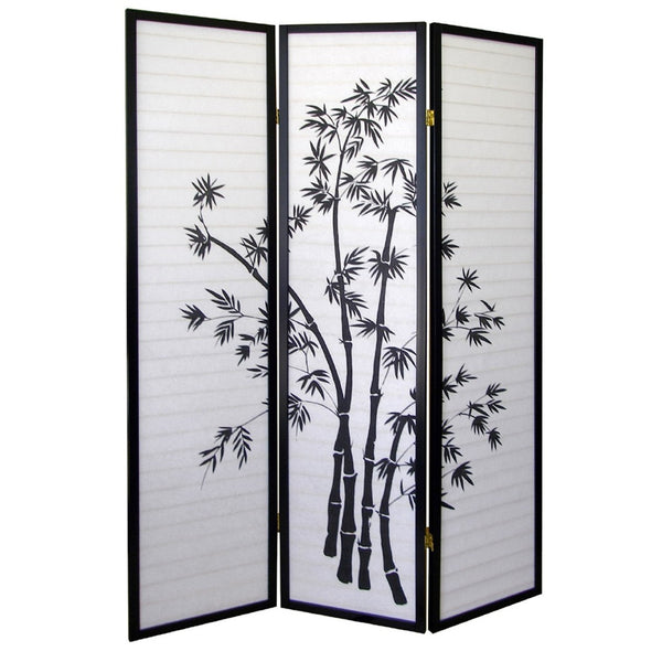 HomeRoots 70" Elegant Black and White Three-Panel Folding Room Divider - Durable Rice Paper Screen for Privacy 469143