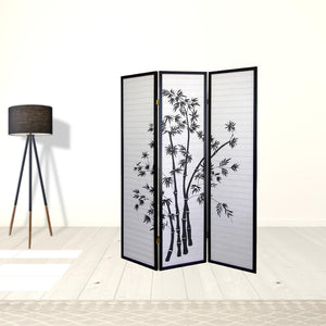 HomeRoots 70" Elegant Black and White Three-Panel Folding Room Divider - Durable Rice Paper Screen for Privacy 469143