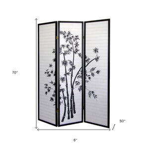 HomeRoots 70" Elegant Black and White Three-Panel Folding Room Divider - Durable Rice Paper Screen for Privacy 469143