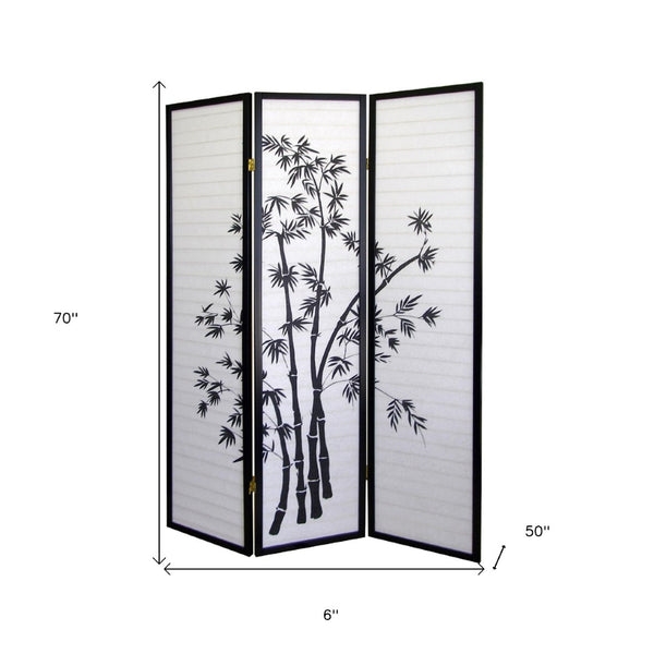 HomeRoots 70" Elegant Black and White Three-Panel Folding Room Divider - Durable Rice Paper Screen for Privacy 469143