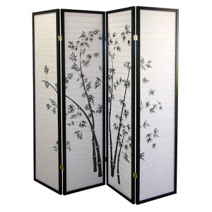 HomeRoots 70" Elegant Black and White Folding Room Divider - Heavy Duty Rice Paper Panels for Privacy & Style 469144