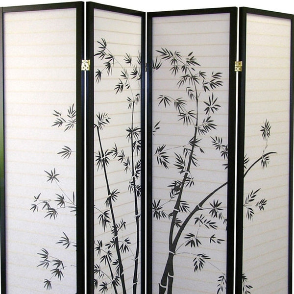 HomeRoots 70" Elegant Black and White Folding Room Divider - Heavy Duty Rice Paper Panels for Privacy & Style 469144