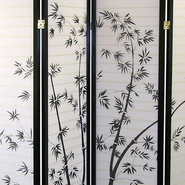 HomeRoots 70" Elegant Black and White Folding Room Divider - Heavy Duty Rice Paper Panels for Privacy & Style 469144