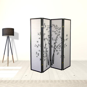 HomeRoots 70" Elegant Black and White Folding Room Divider - Heavy Duty Rice Paper Panels for Privacy & Style 469144
