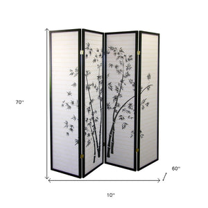 HomeRoots 70" Elegant Black and White Folding Room Divider - Heavy Duty Rice Paper Panels for Privacy & Style 469144