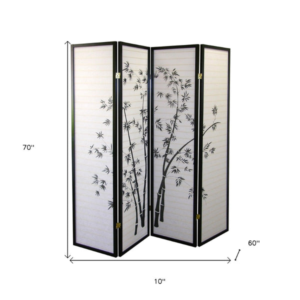 HomeRoots 70" Elegant Black and White Folding Room Divider - Heavy Duty Rice Paper Panels for Privacy & Style 469144
