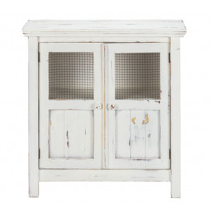 Homeroots Rustic White Wood And Wire Two Door Accent Cabinet  Wood 469149