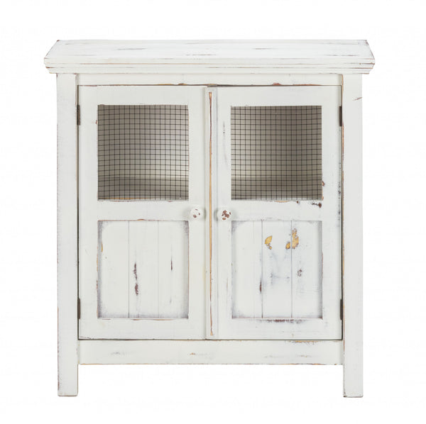 Homeroots Rustic White Wood And Wire Two Door Accent Cabinet  Wood 469149