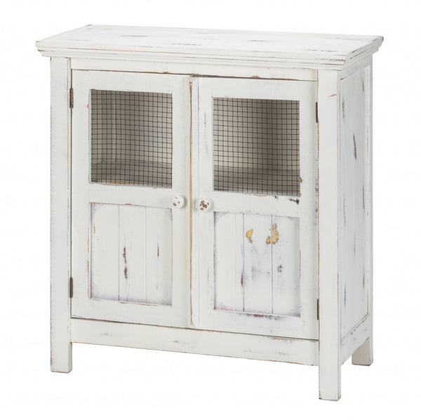 Homeroots Rustic White Wood And Wire Two Door Accent Cabinet  Wood 469149