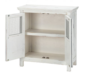 Homeroots Rustic White Wood And Wire Two Door Accent Cabinet  Wood 469149