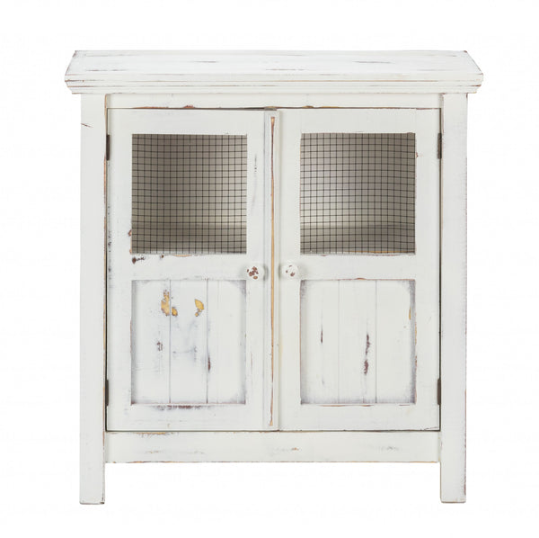Homeroots Rustic White Wood And Wire Two Door Accent Cabinet  Wood 469149