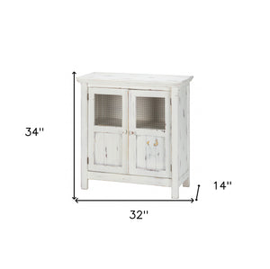 Homeroots Rustic White Wood And Wire Two Door Accent Cabinet  Wood 469149