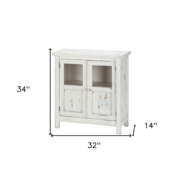 Homeroots Rustic White Wood And Wire Two Door Accent Cabinet  Wood 469149