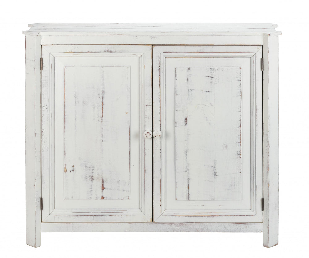 Homeroots Distressed White Wooden Two Door Accent Cabinet  Wood 469151