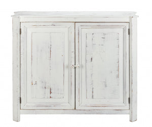 Homeroots Distressed White Wooden Two Door Accent Cabinet  Wood 469151