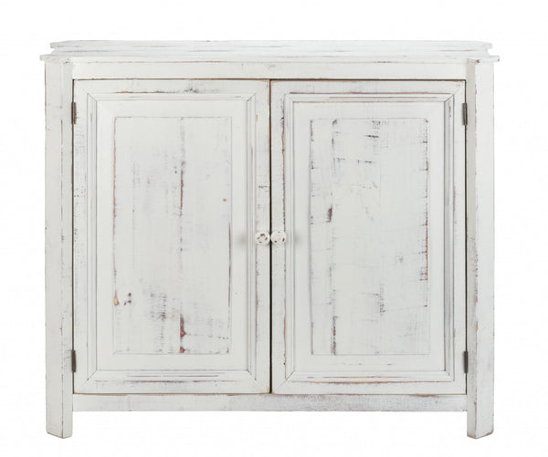 Homeroots Distressed White Wooden Two Door Accent Cabinet  Wood 469151