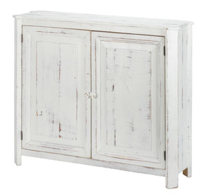 Homeroots Distressed White Wooden Two Door Accent Cabinet  Wood 469151