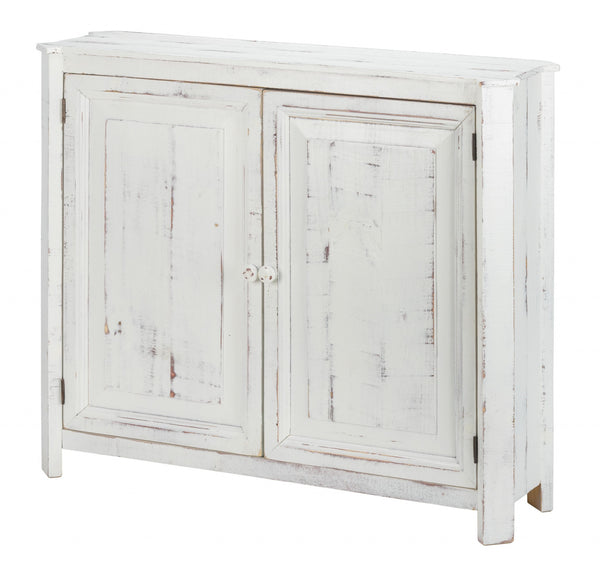 Homeroots Distressed White Wooden Two Door Accent Cabinet  Wood 469151