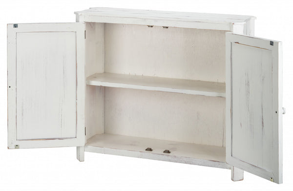Homeroots Distressed White Wooden Two Door Accent Cabinet  Wood 469151