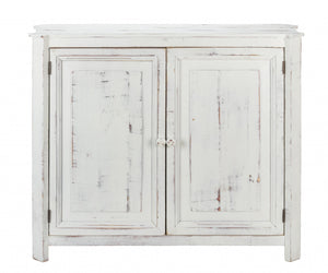 Homeroots Distressed White Wooden Two Door Accent Cabinet  Wood 469151