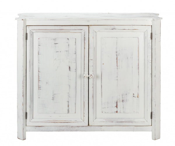 Homeroots Distressed White Wooden Two Door Accent Cabinet  Wood 469151
