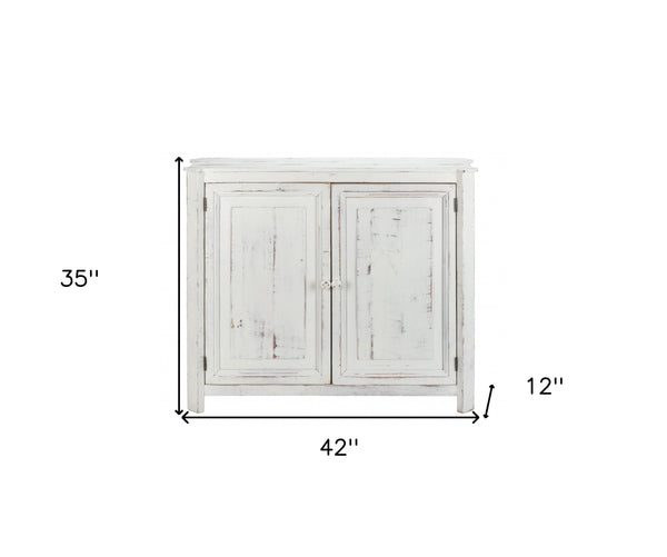 Homeroots Distressed White Wooden Two Door Accent Cabinet  Wood 469151