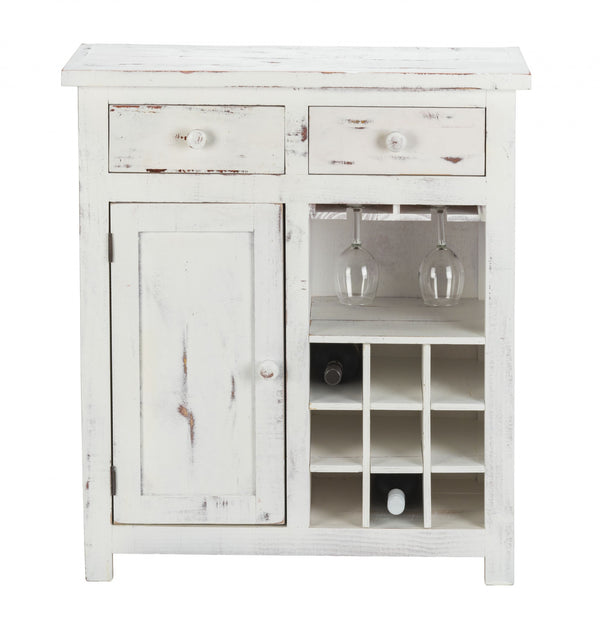 Homeroots Rustic White Wine Cabinet With Two Drawers  Wood 469152