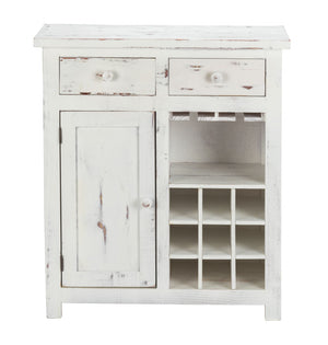 Homeroots Rustic White Wine Cabinet With Two Drawers  Wood 469152
