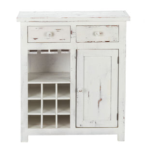 Homeroots Rustic White Wine Cabinet With Two Drawers  Wood 469152