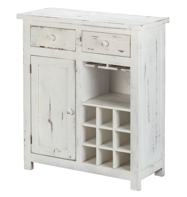 Homeroots Rustic White Wine Cabinet With Two Drawers  Wood 469152