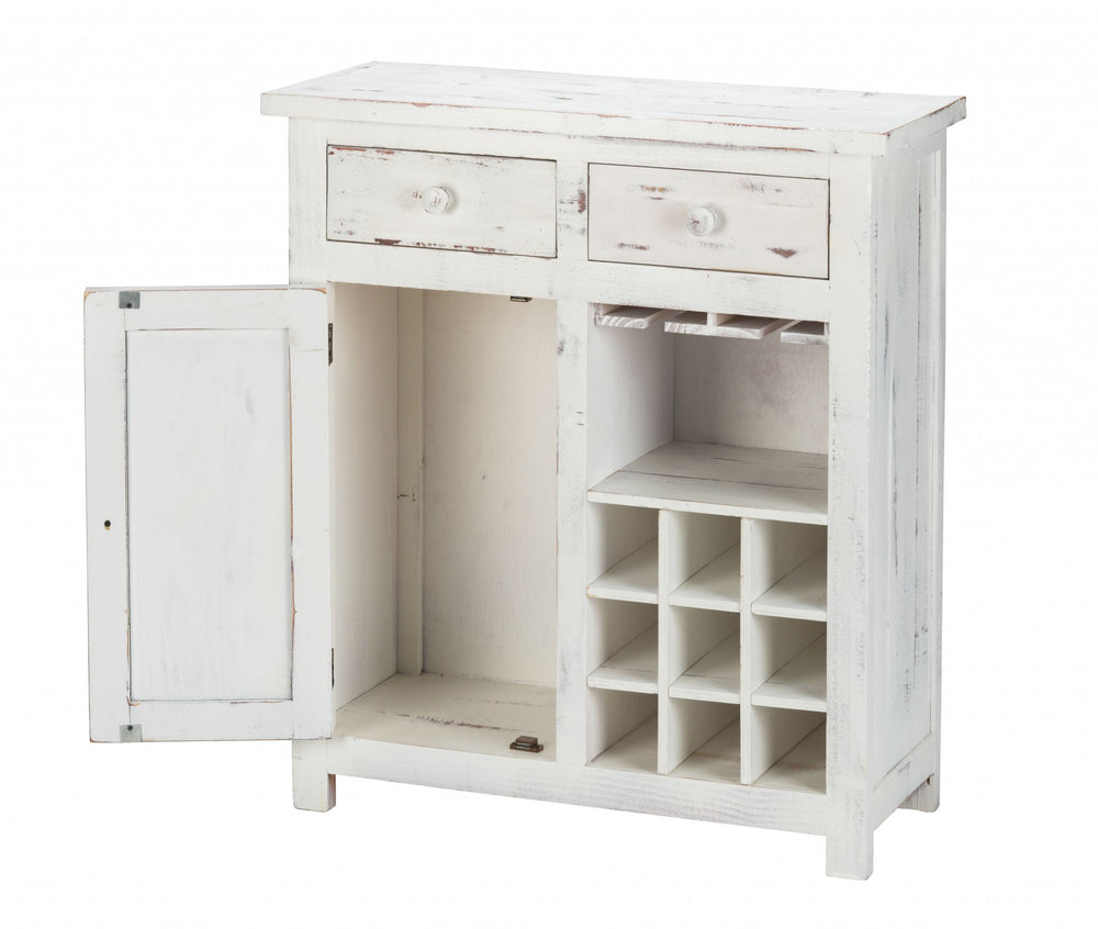 Homeroots Rustic White Wine Cabinet With Two Drawers  Wood 469152