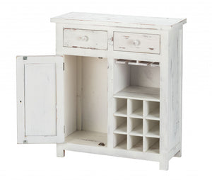 Homeroots Rustic White Wine Cabinet With Two Drawers  Wood 469152