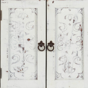 Homeroots Distressed White Wooden Carved 2 Door And 2 Drawer Cabinet  Wood 469153